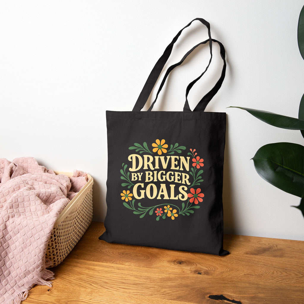 Driven by Bigger Goals Premium Cotton Canvas Tote Bag - Retro Floral Aesthetic