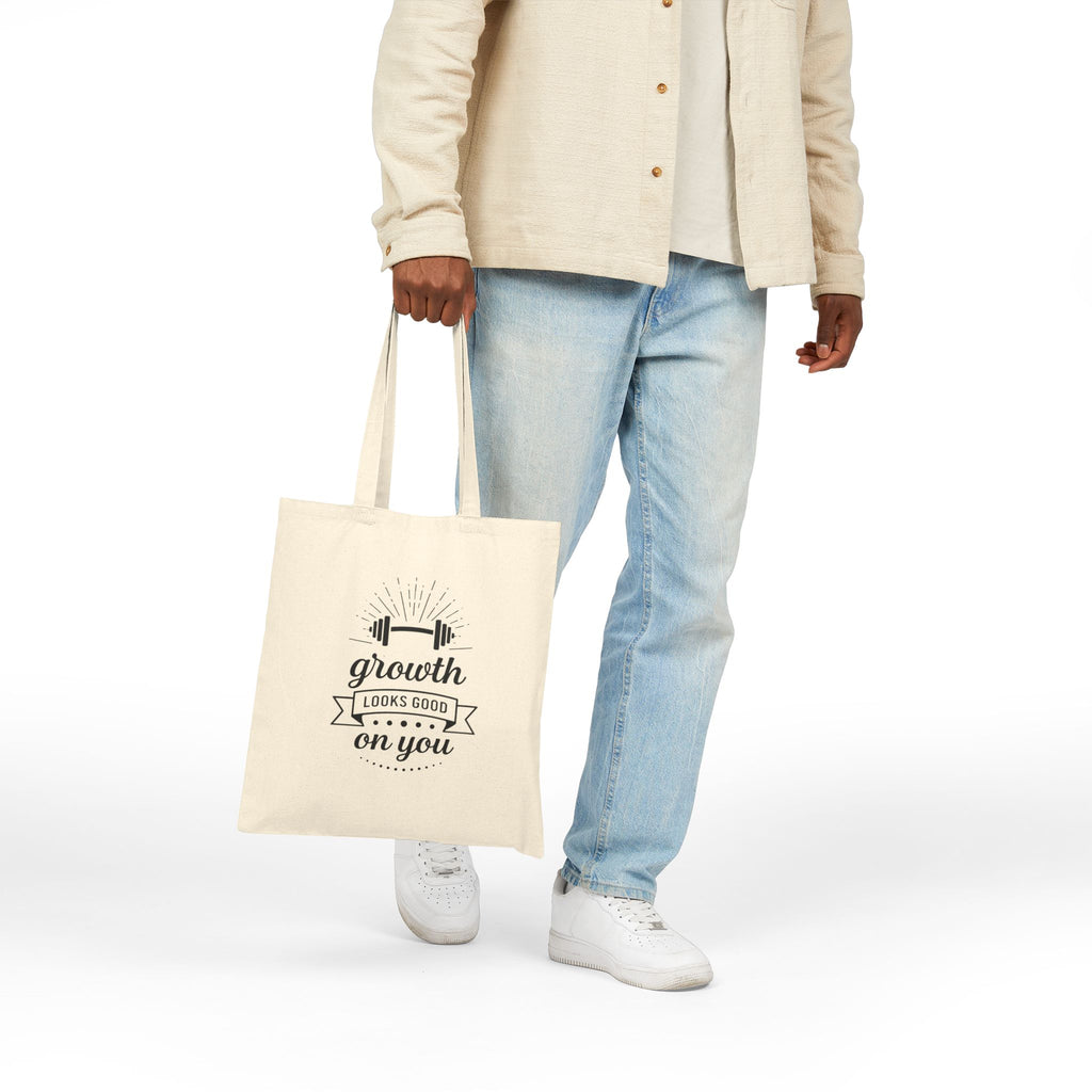 Growth Looks Good On You Tote Bag - Gym Bag for Women - Fitness Motivation Canvas Tote - Heavy Duty Workout Bag - Body Positivity Gift