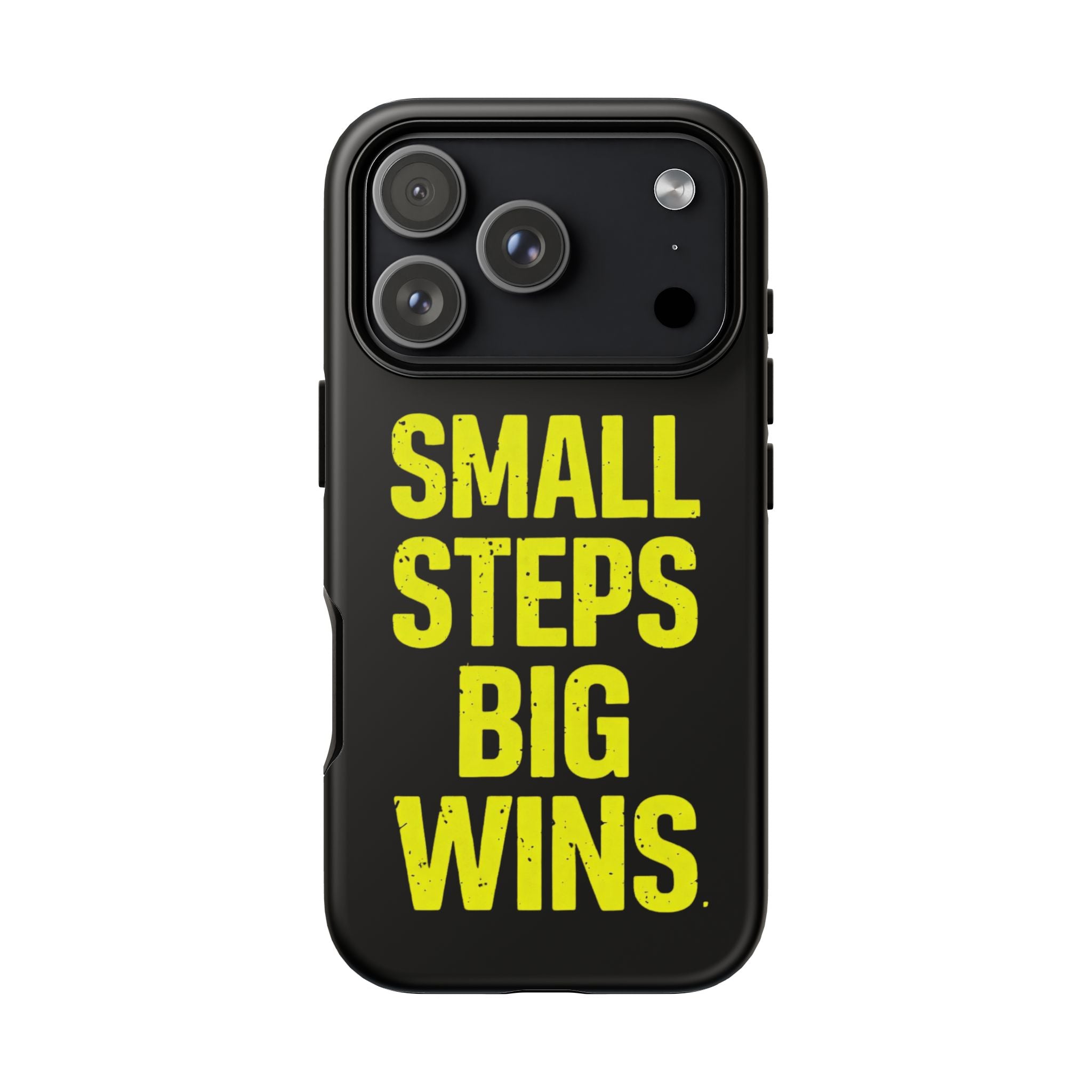 Small Steps Big Wins Motivational Phone Case, Inspirational Quote iPhone Case, Tough Samsung Galaxy Case, Minimalist Black Success Cover