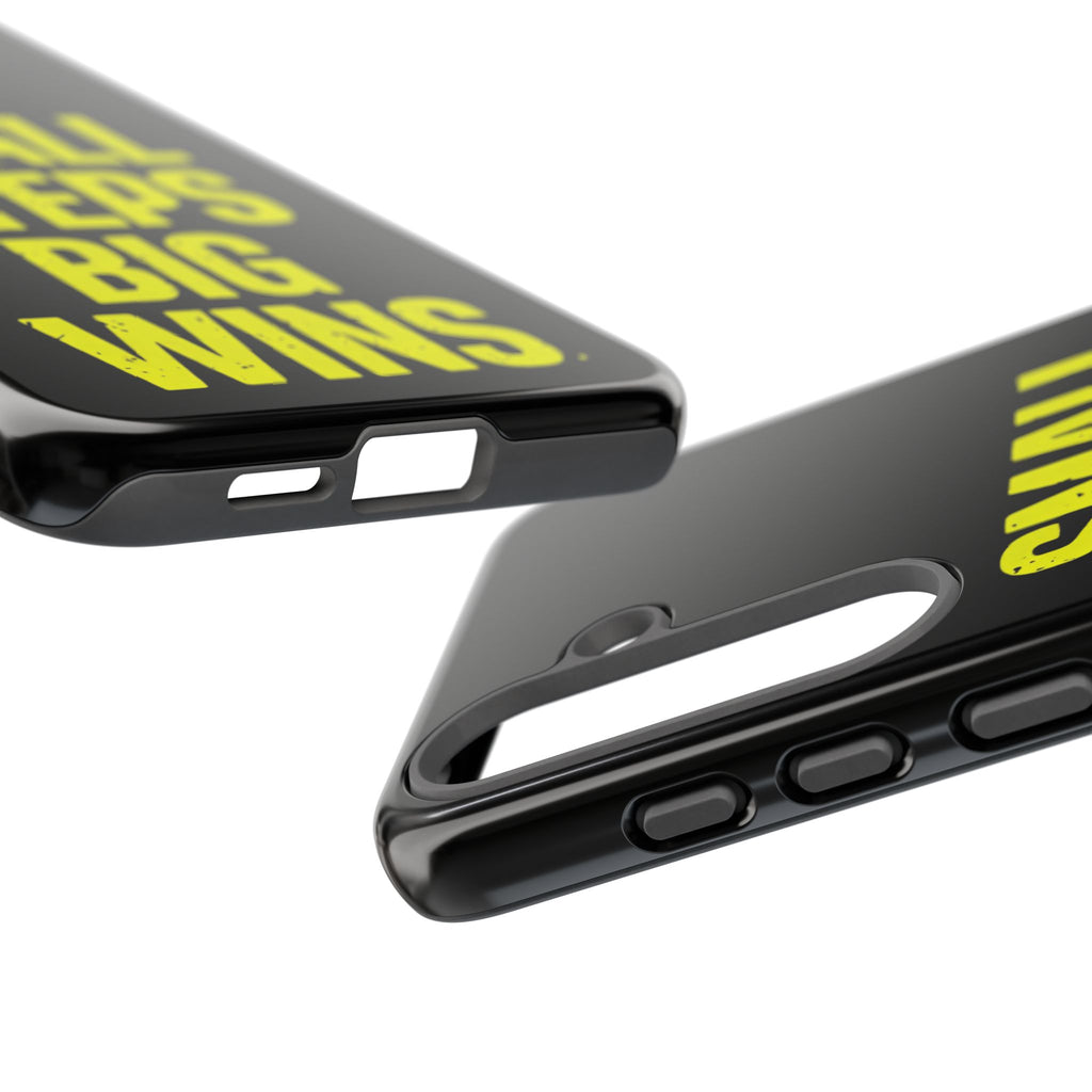 Small Steps Big Wins Motivational Phone Case, Inspirational Quote iPhone Case, Tough Samsung Galaxy Case, Minimalist Black Success Cover