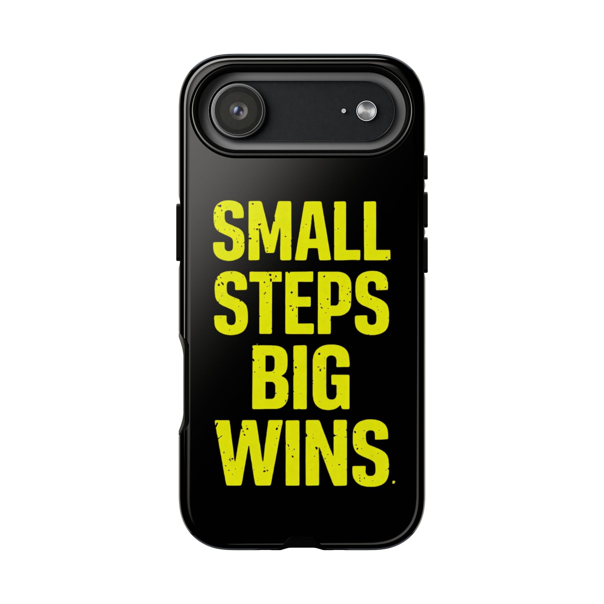 Small Steps Big Wins Motivational Phone Case, Inspirational Quote iPhone Case, Tough Samsung Galaxy Case, Minimalist Black Success Cover
