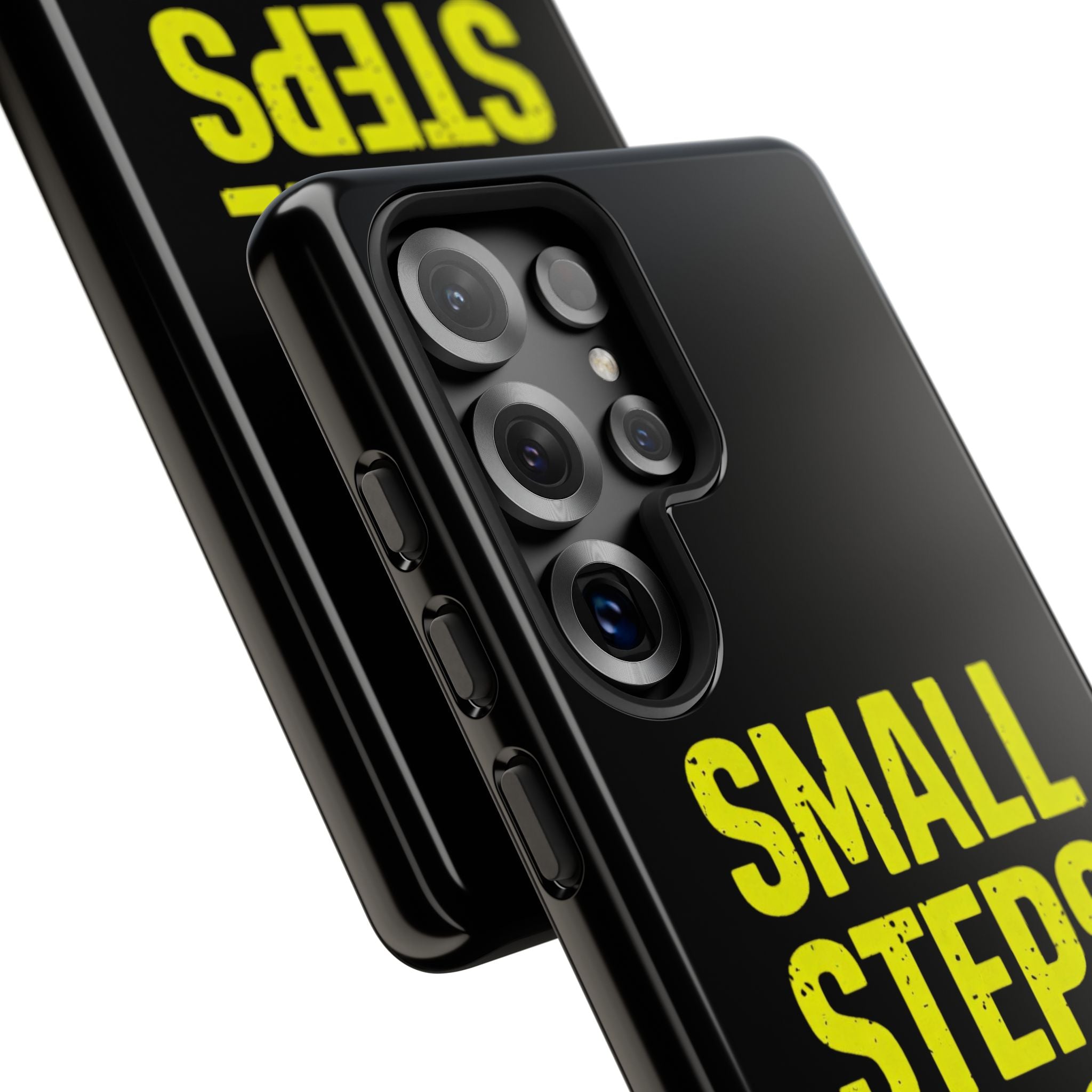 Small Steps Big Wins Motivational Phone Case, Inspirational Quote iPhone Case, Tough Samsung Galaxy Case, Minimalist Black Success Cover