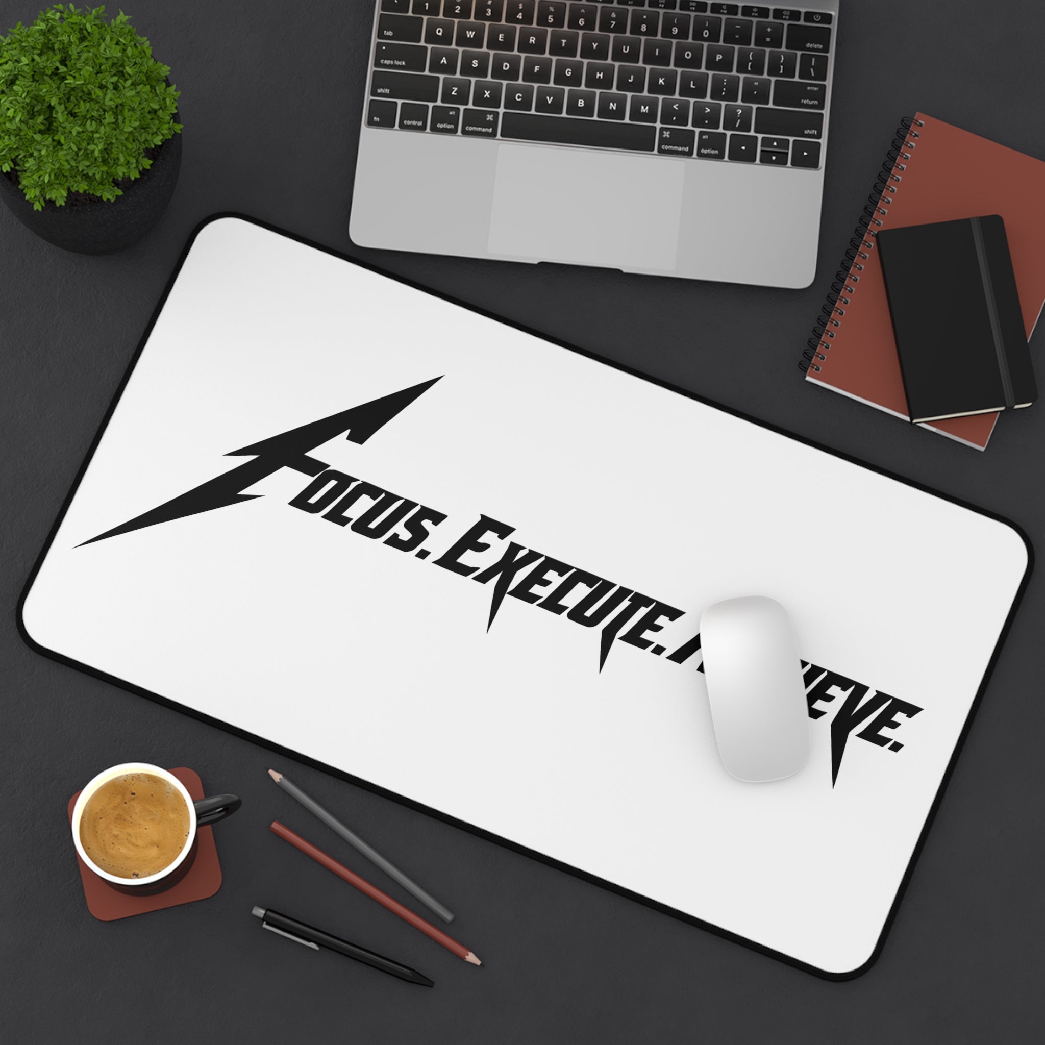 Focus Execute Achieve Desk Mat – Minimalist Motivational Mouse Pad, Anti-Slip Neoprene Desk Mat, Work & Gaming Desk Accessory