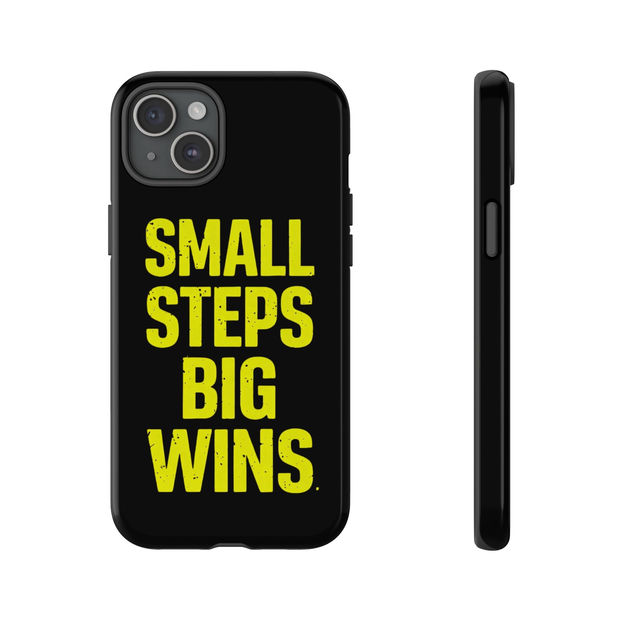 Small Steps Big Wins Motivational Phone Case, Inspirational Quote iPhone Case, Tough Samsung Galaxy Case, Minimalist Black Success Cover