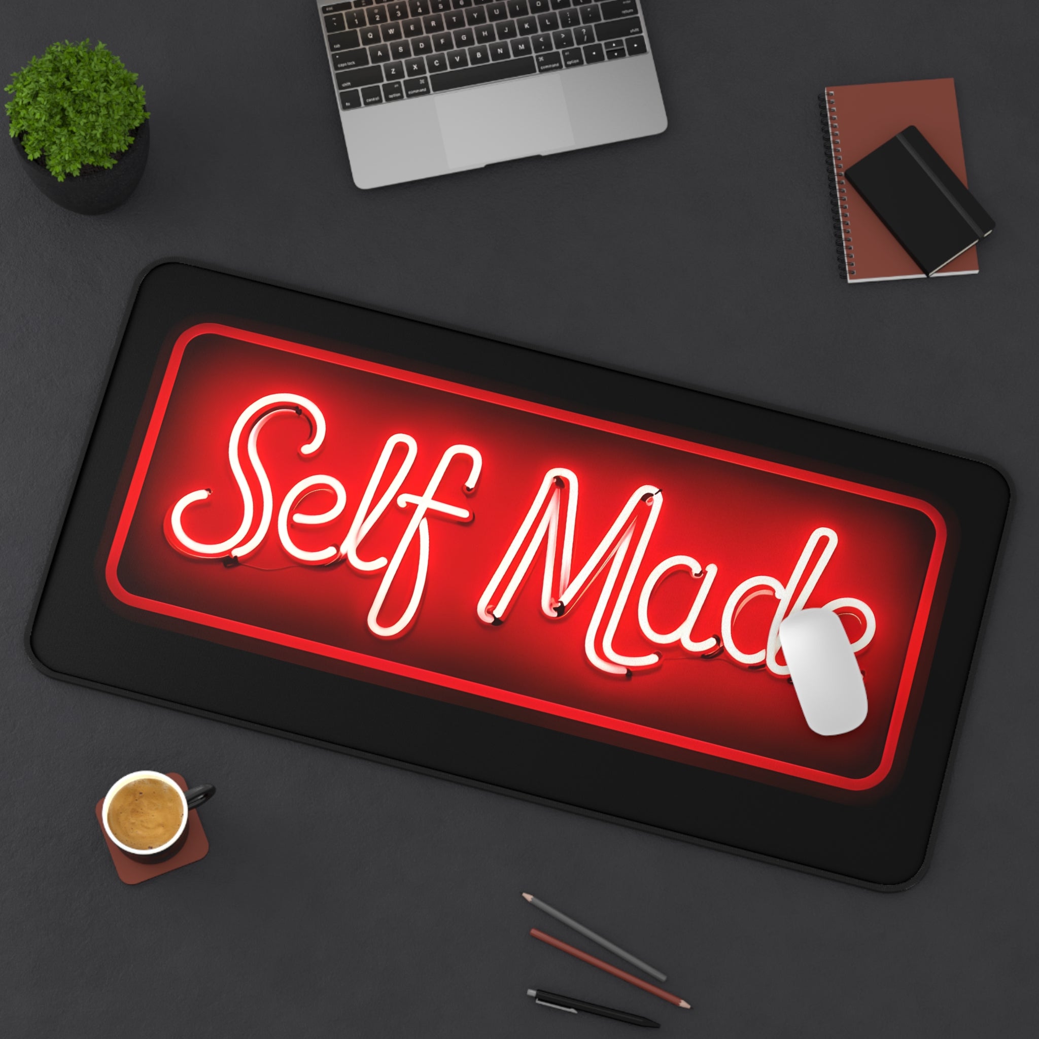 Self Made Desk Mat – Motivational Desk Pad – Entrepreneur Desk Setup – Gaming Mouse Pad – Hustle Mindset Office Desk Mat – Workspace Motivation