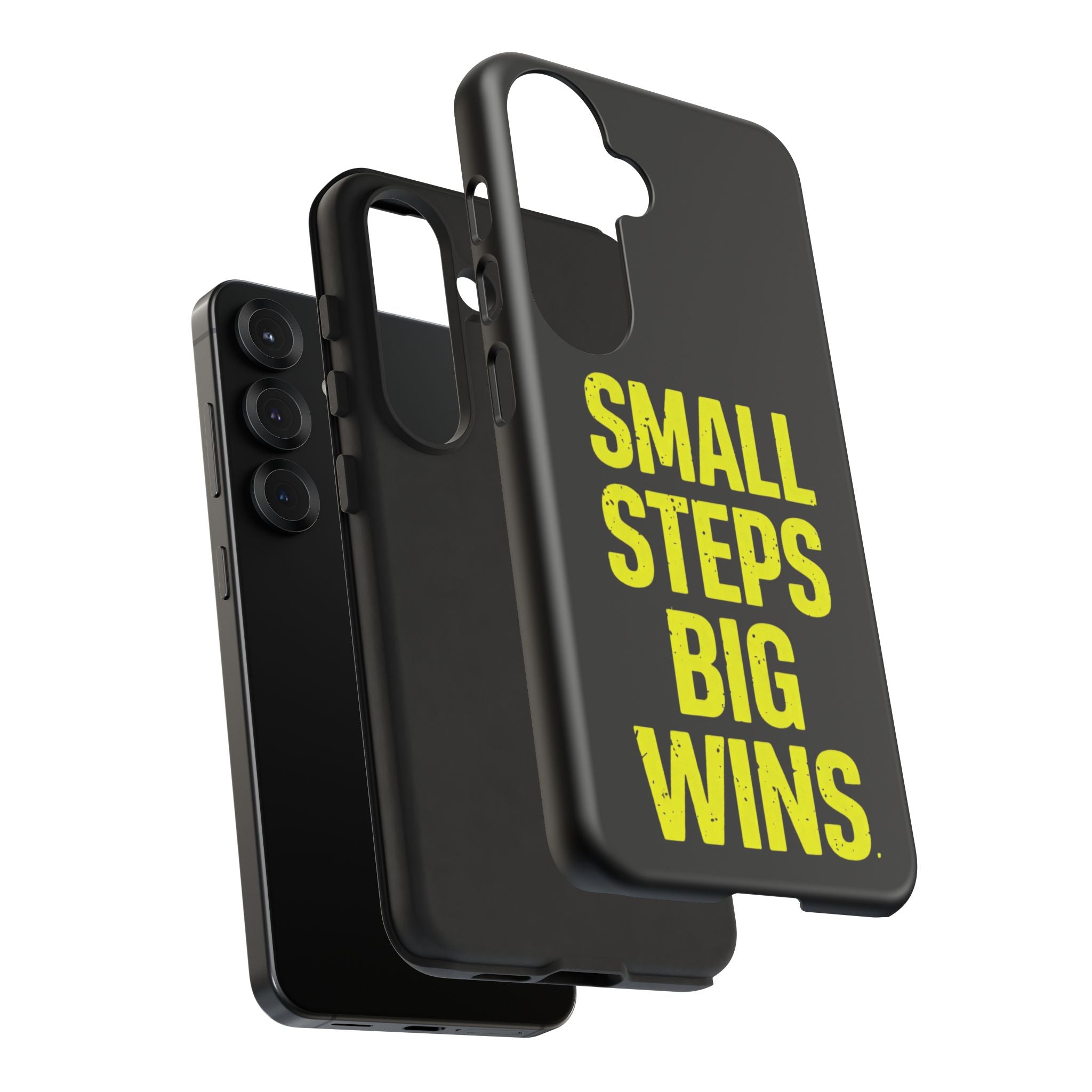 Small Steps Big Wins Motivational Phone Case, Inspirational Quote iPhone Case, Tough Samsung Galaxy Case, Minimalist Black Success Cover