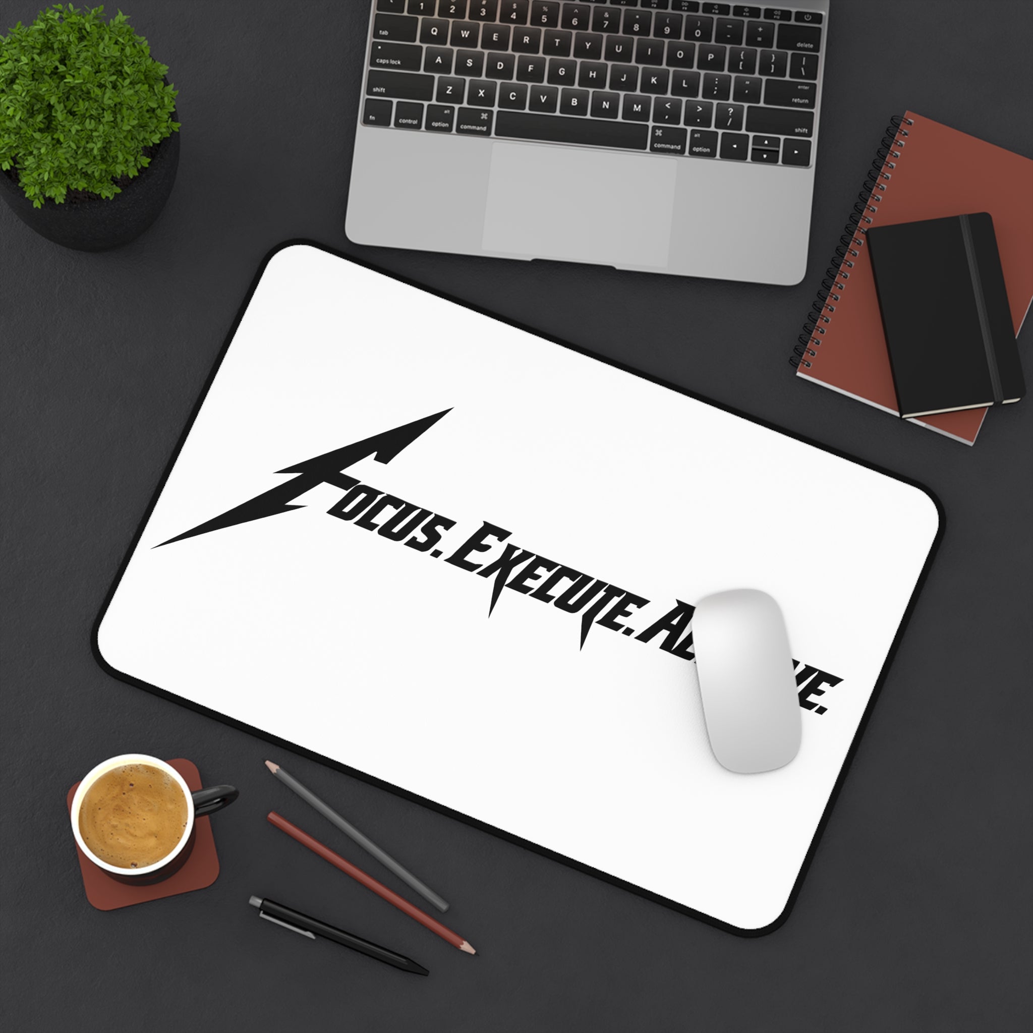 Focus Execute Achieve Desk Mat – Minimalist Motivational Mouse Pad, Anti-Slip Neoprene Desk Mat, Work & Gaming Desk Accessory