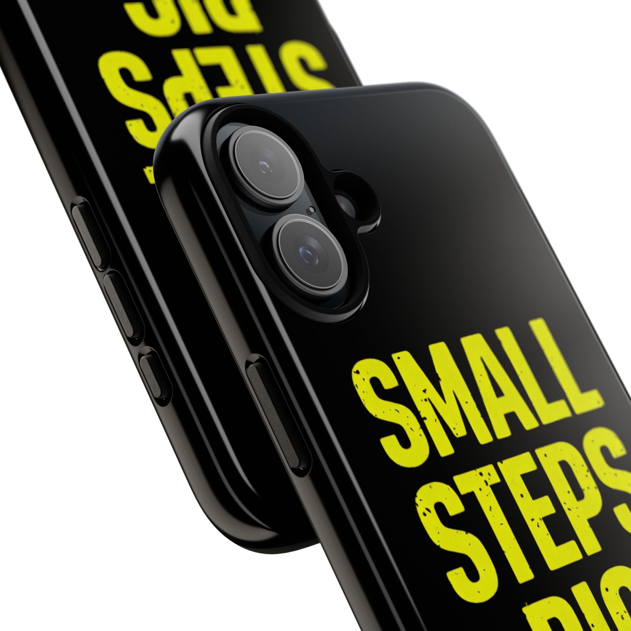 Small Steps Big Wins Motivational Phone Case, Inspirational Quote iPhone Case, Tough Samsung Galaxy Case, Minimalist Black Success Cover