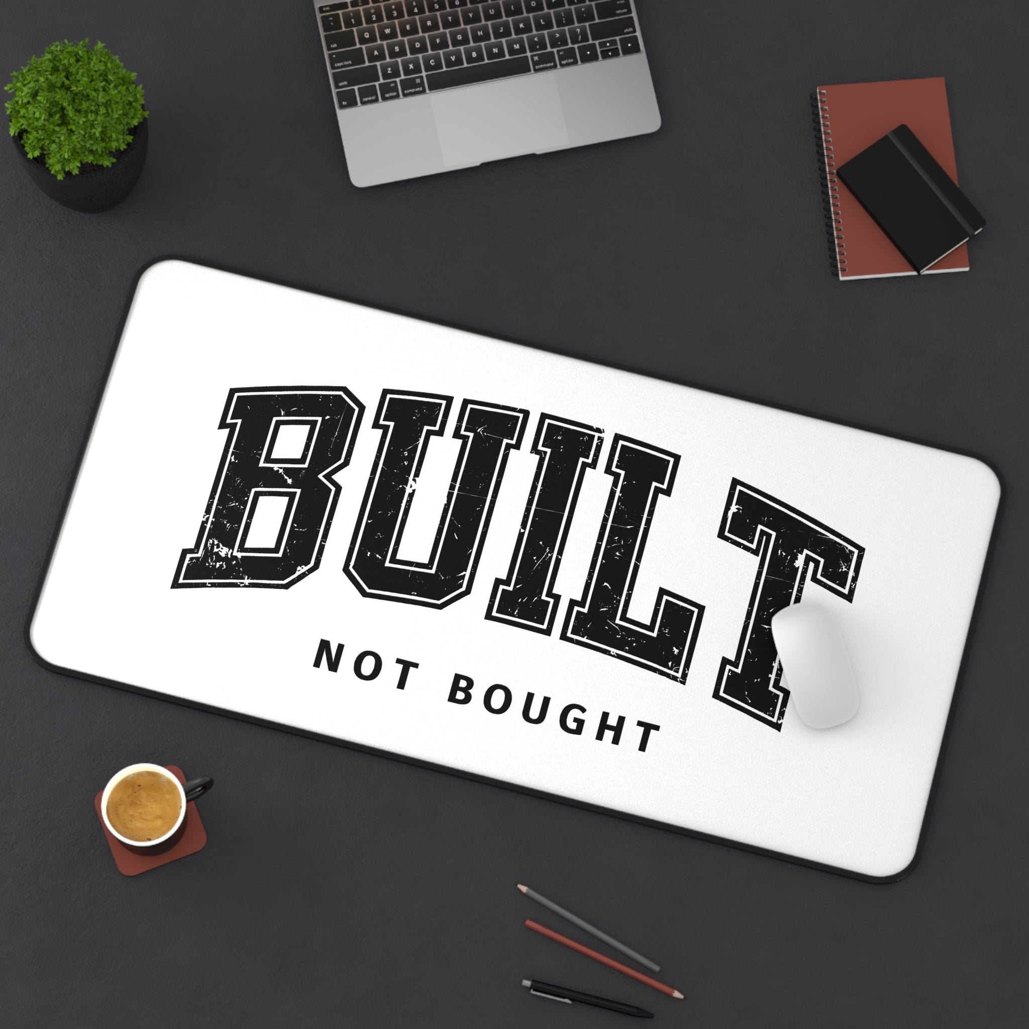 Built Not Bought Desk Mat – Motivational Gym Mouse Pad | Aesthetic Workspace & Gaming Setup Mat