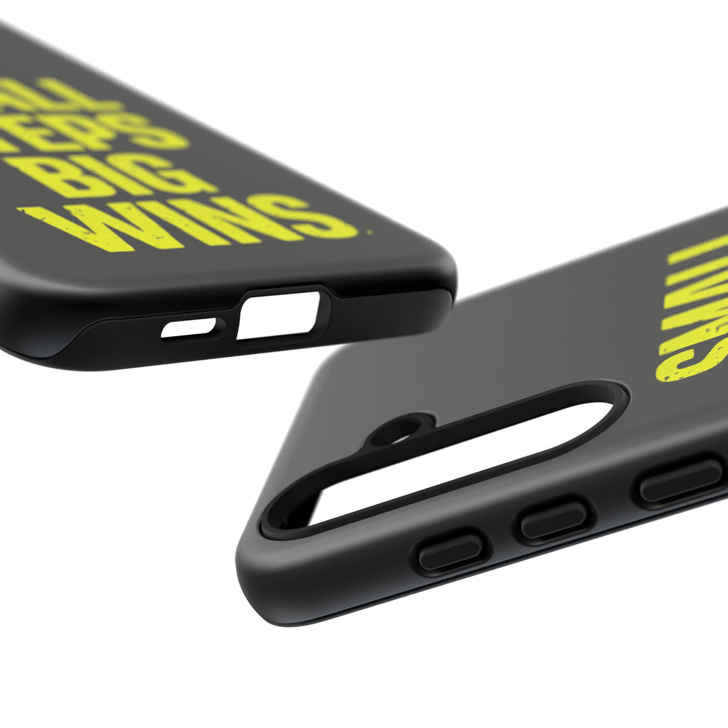 Small Steps Big Wins Motivational Phone Case, Inspirational Quote iPhone Case, Tough Samsung Galaxy Case, Minimalist Black Success Cover
