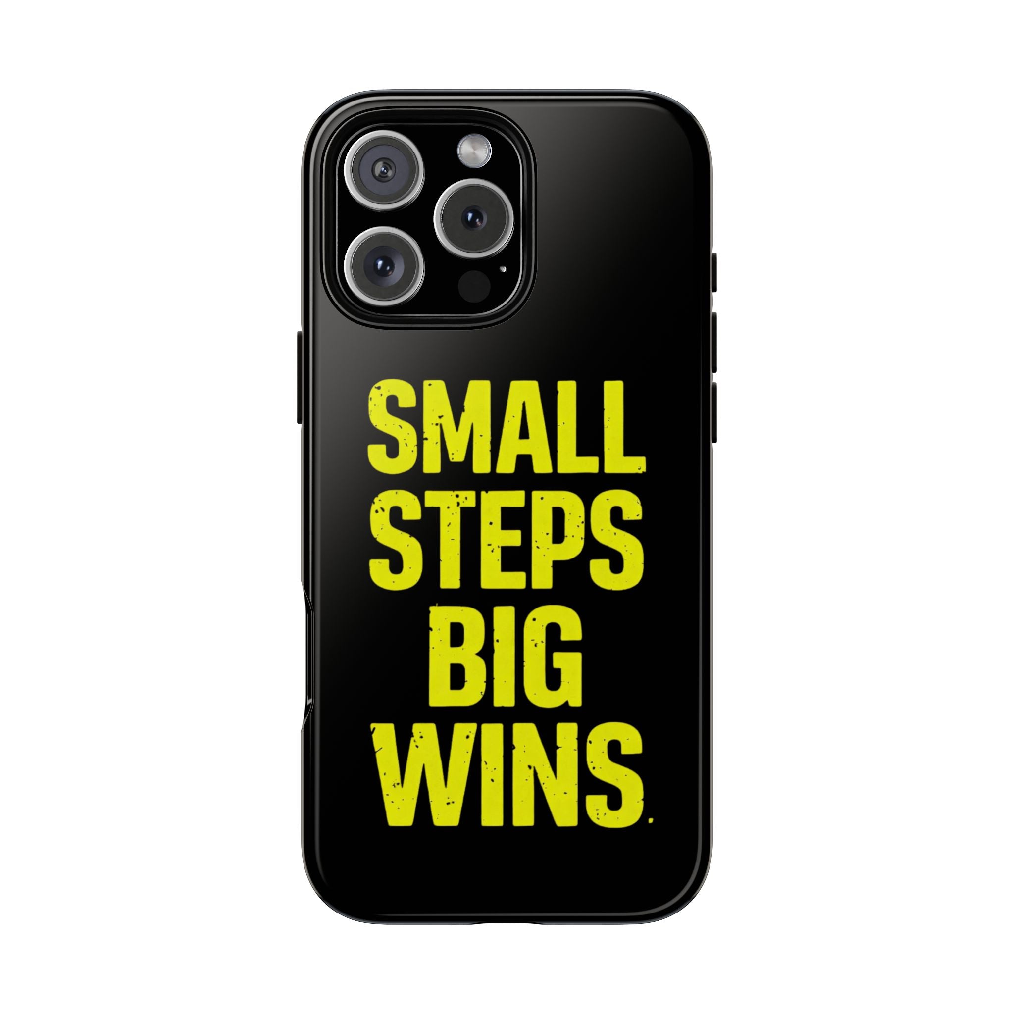 Small Steps Big Wins Motivational Phone Case, Inspirational Quote iPhone Case, Tough Samsung Galaxy Case, Minimalist Black Success Cover
