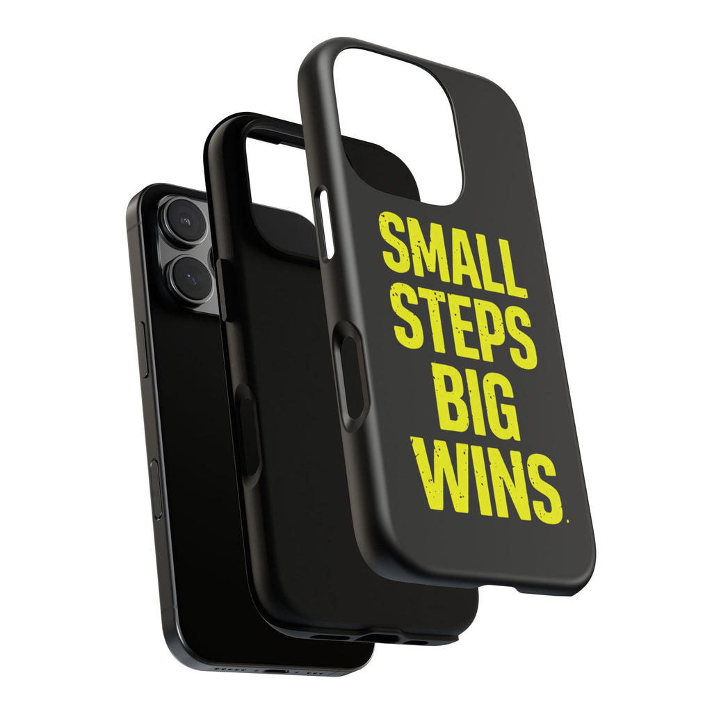 Small Steps Big Wins Motivational Phone Case, Inspirational Quote iPhone Case, Tough Samsung Galaxy Case, Minimalist Black Success Cover