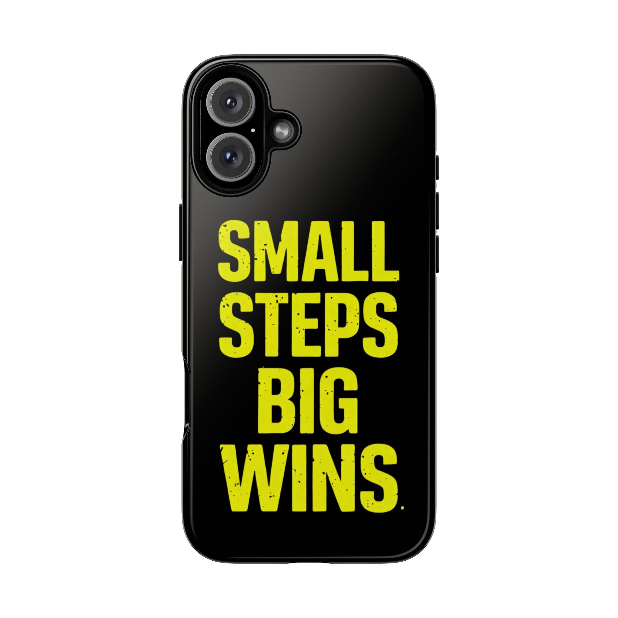 Small Steps Big Wins Motivational Phone Case, Inspirational Quote iPhone Case, Tough Samsung Galaxy Case, Minimalist Black Success Cover