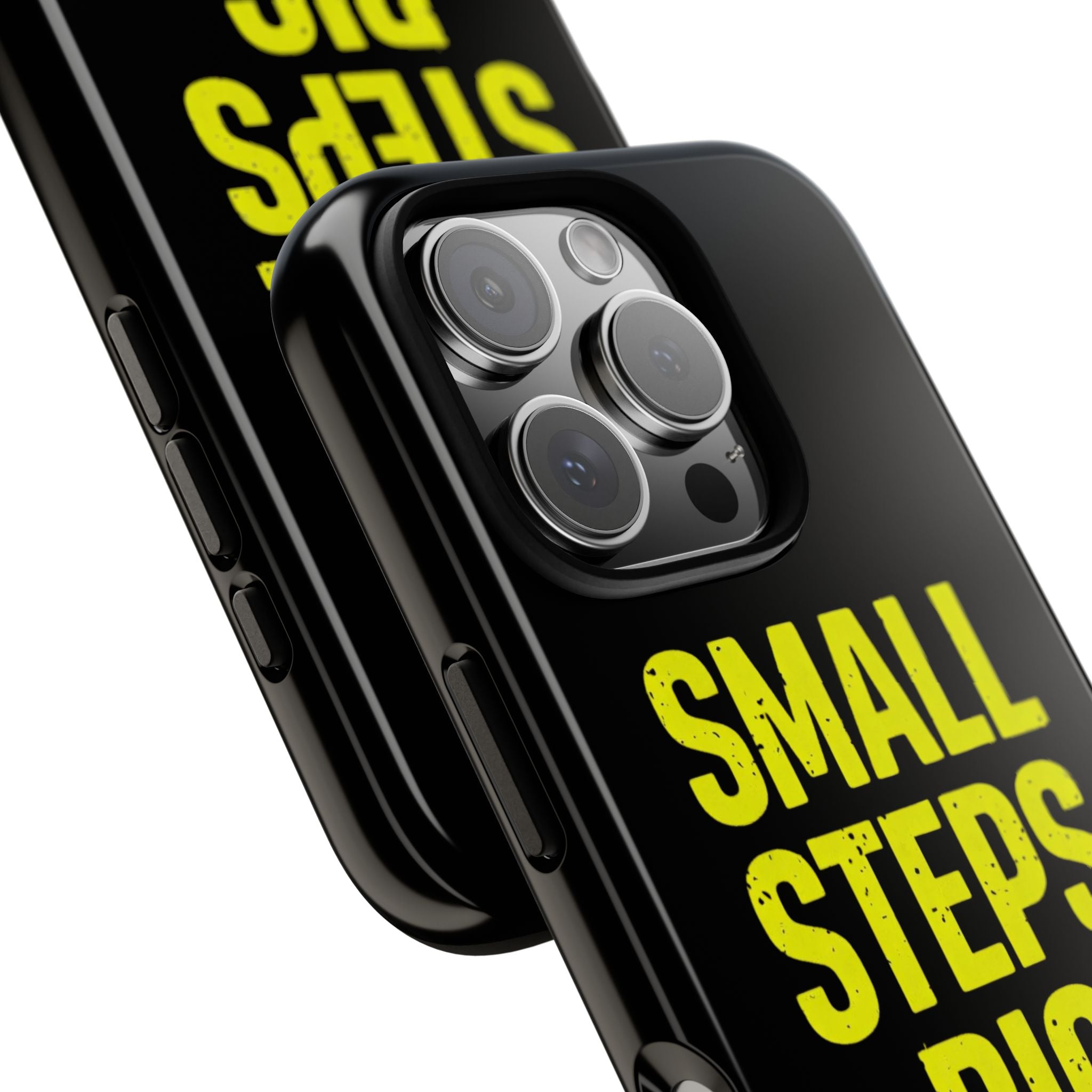 Small Steps Big Wins Motivational Phone Case, Inspirational Quote iPhone Case, Tough Samsung Galaxy Case, Minimalist Black Success Cover