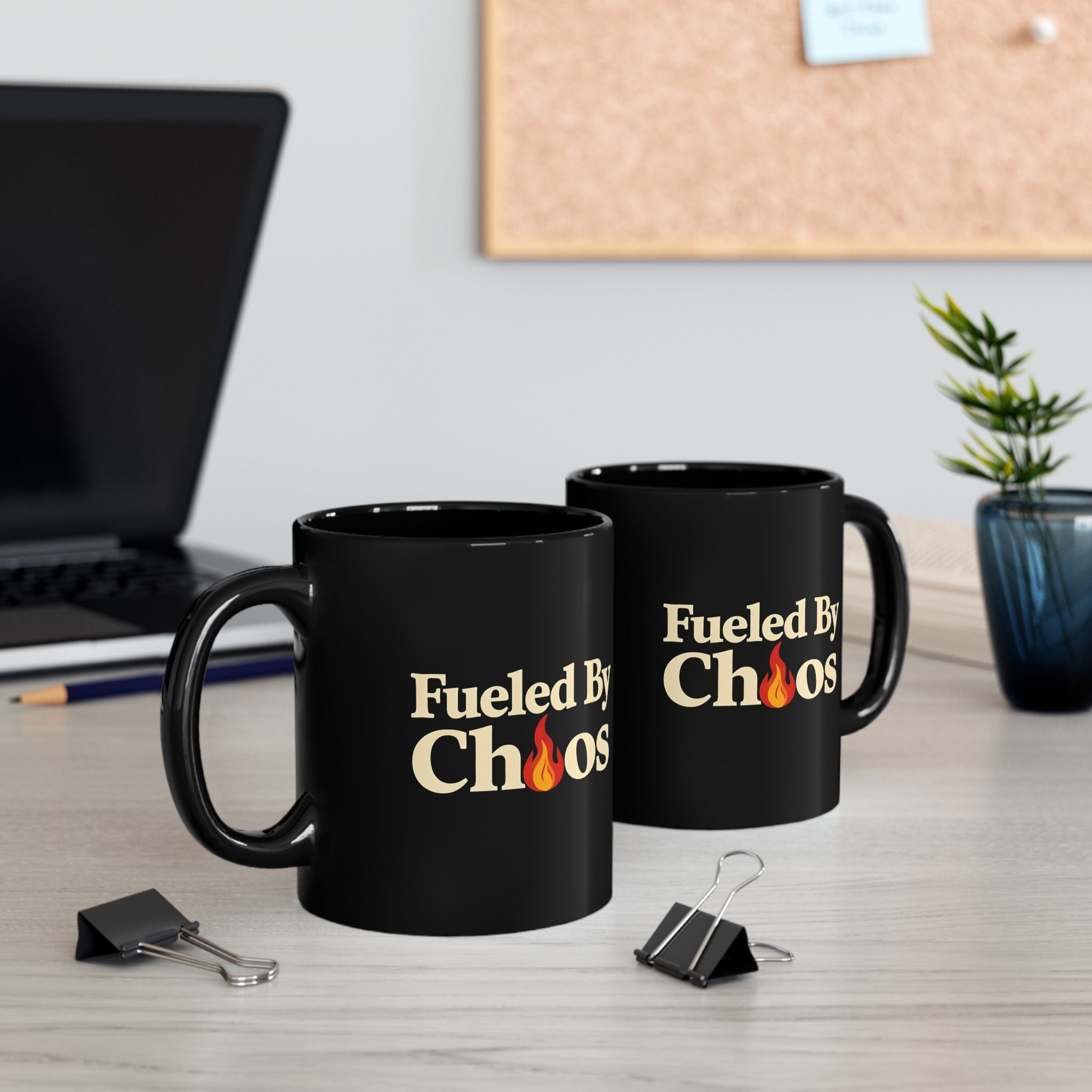 Fueled By Chaos Black Ceramic Mug | Aesthetic Coffee Cup for Entrepreneurs & Busy Lifestyles (11oz, 15oz)