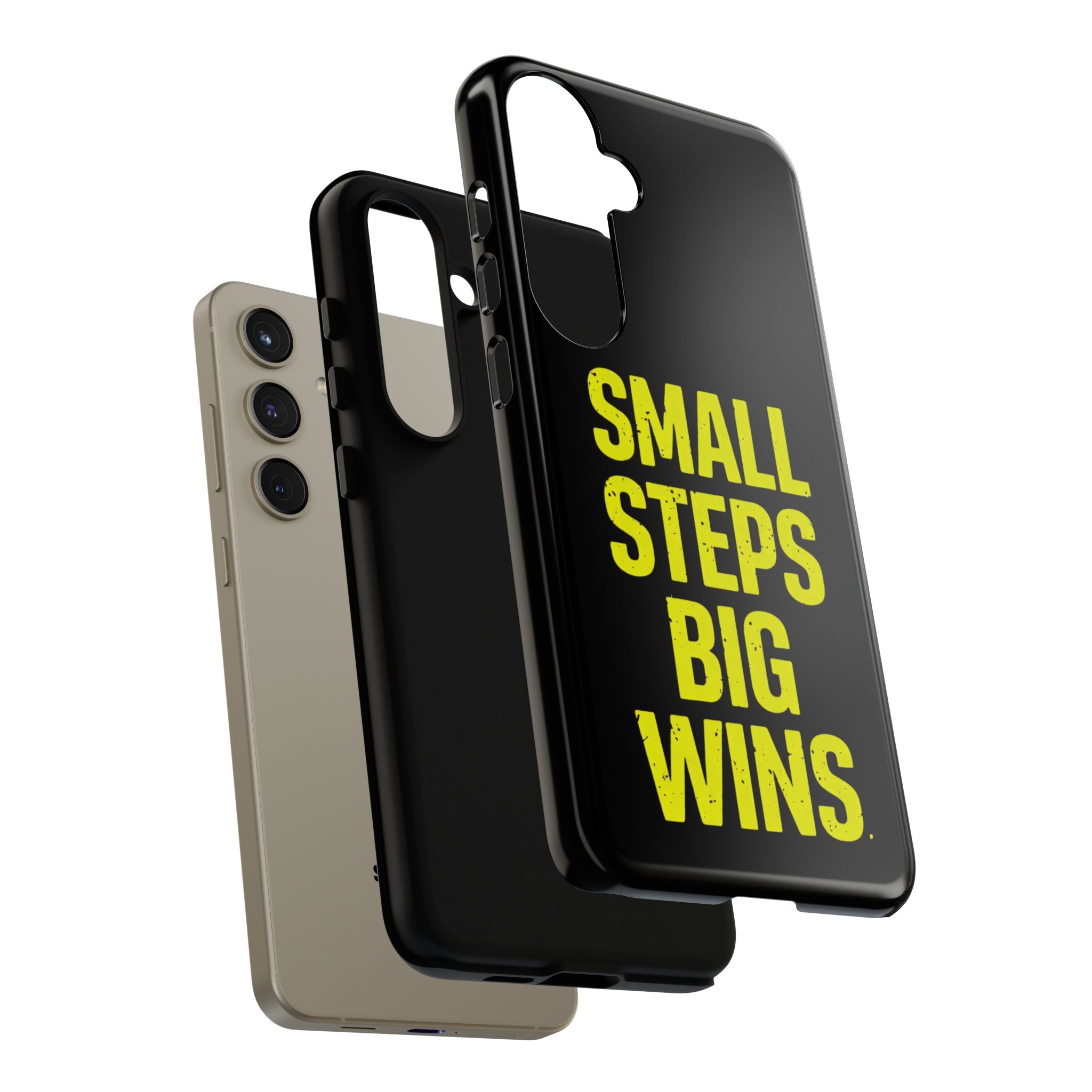 Small Steps Big Wins Motivational Phone Case, Inspirational Quote iPhone Case, Tough Samsung Galaxy Case, Minimalist Black Success Cover