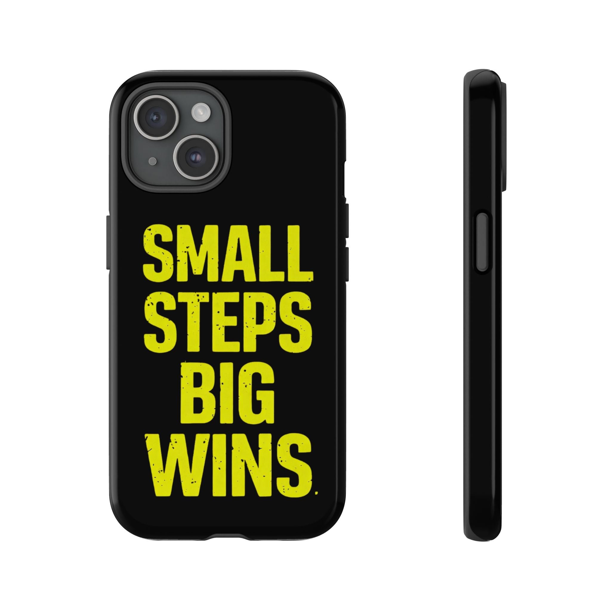 Small Steps Big Wins Motivational Phone Case, Inspirational Quote iPhone Case, Tough Samsung Galaxy Case, Minimalist Black Success Cover