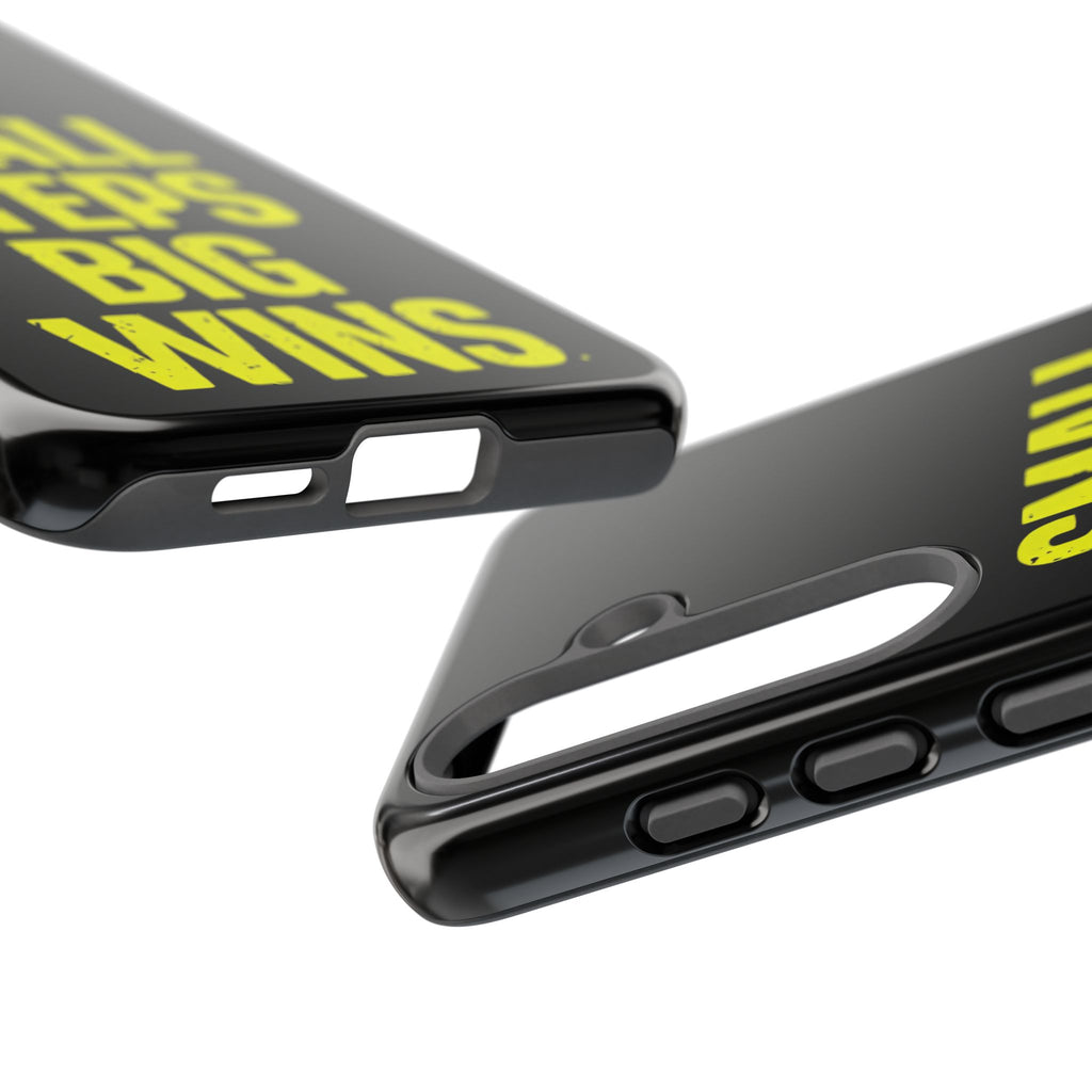 Small Steps Big Wins Motivational Phone Case, Inspirational Quote iPhone Case, Tough Samsung Galaxy Case, Minimalist Black Success Cover