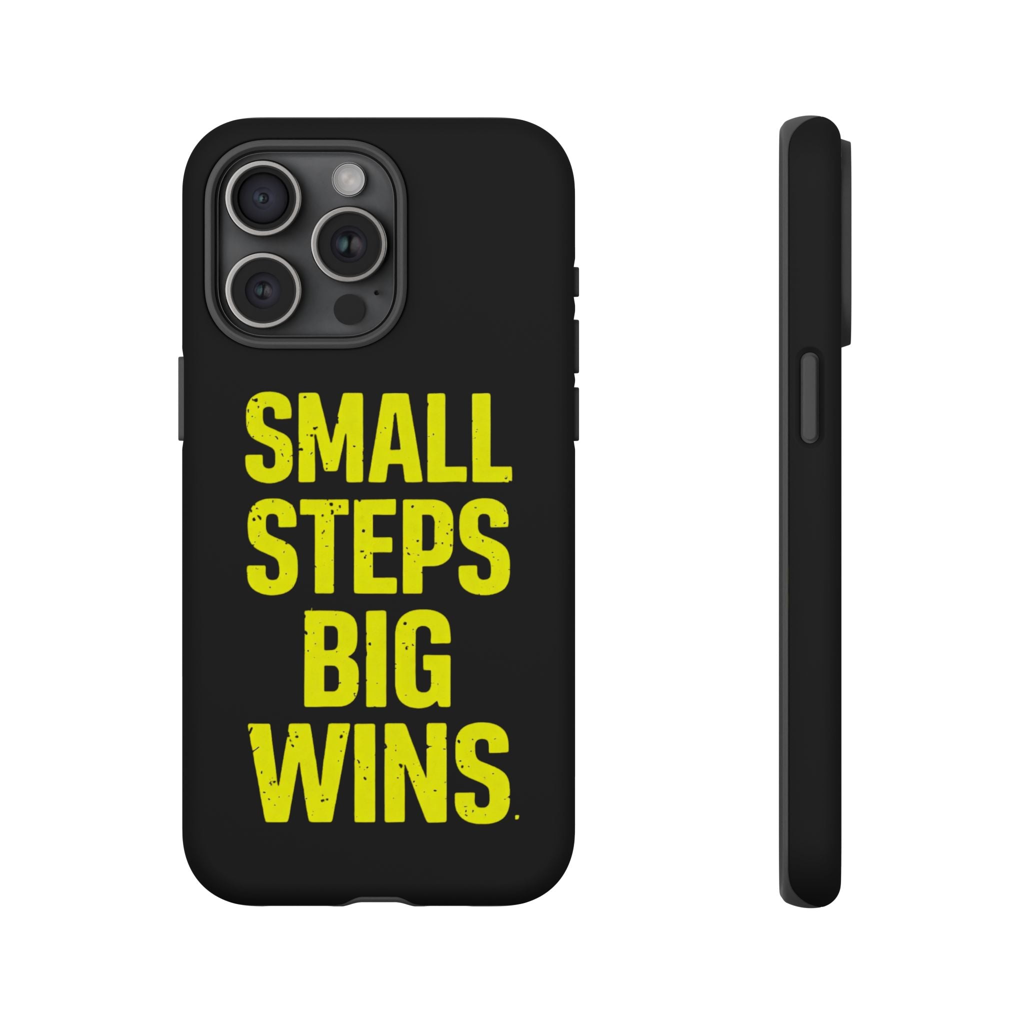 Small Steps Big Wins Motivational Phone Case, Inspirational Quote iPhone Case, Tough Samsung Galaxy Case, Minimalist Black Success Cover